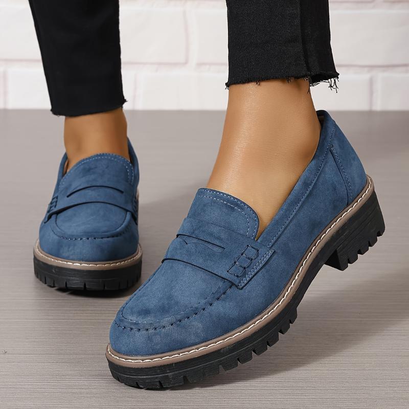 Women Thick-Sole Solid Color Loafers Trendy Chunky Flats