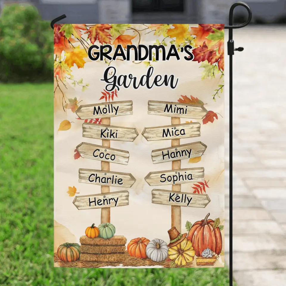Personalized Grandma Flag Sign - Gift Idea For Grandma - Up to 10 Kids - Grandma's Garden