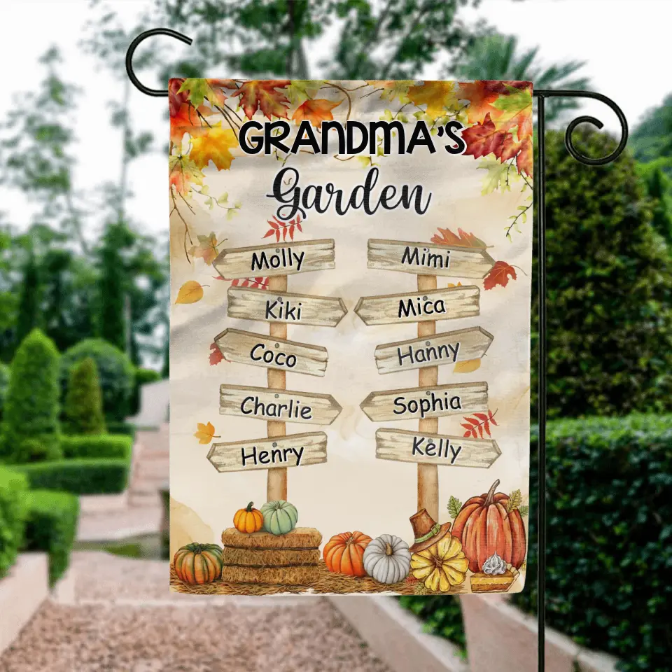 Personalized Grandma Flag Sign - Gift Idea For Grandma - Up to 10 Kids - Grandma's Garden