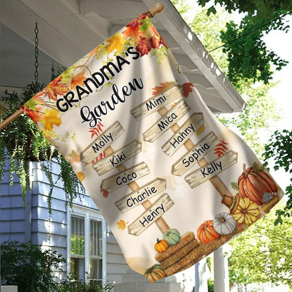 Personalized Grandma Flag Sign - Gift Idea For Grandma - Up to 10 Kids - Grandma's Garden
