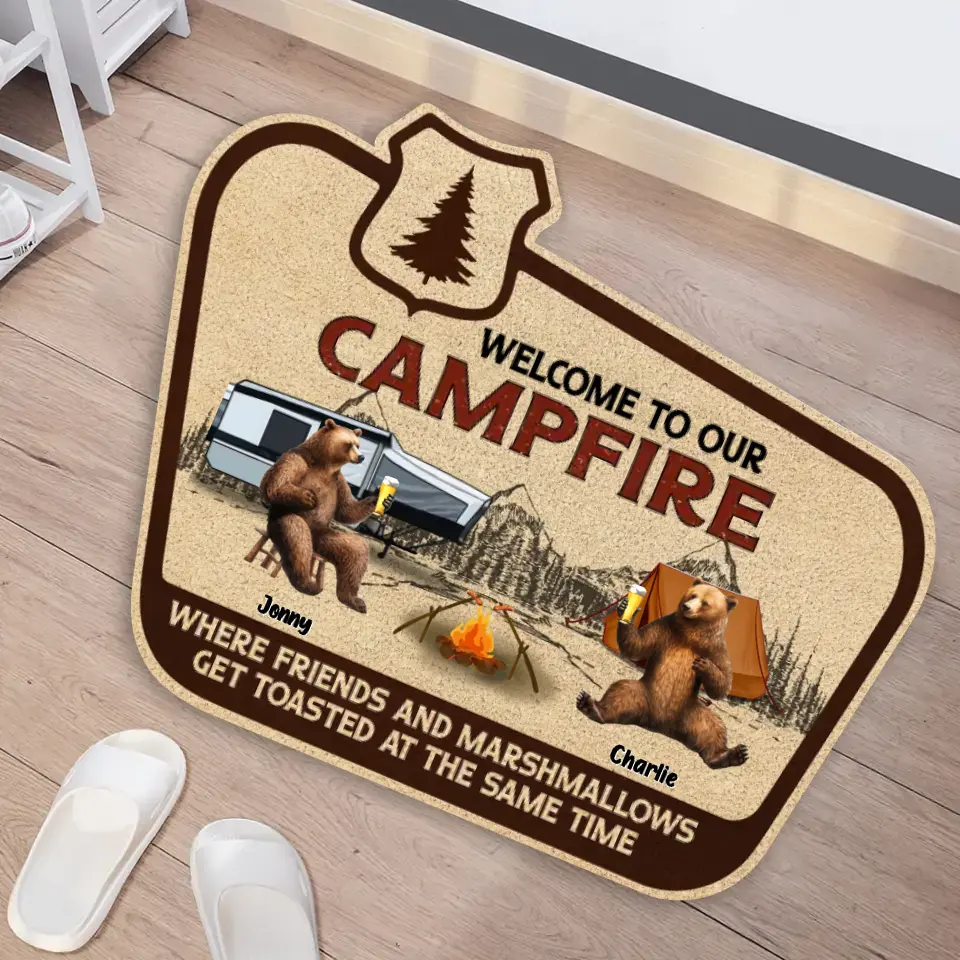 Personalized Camping Doormat - Up to 7 Friends - Gift Idea For Camping Lovers/Friends - Welcome To Our Campfire