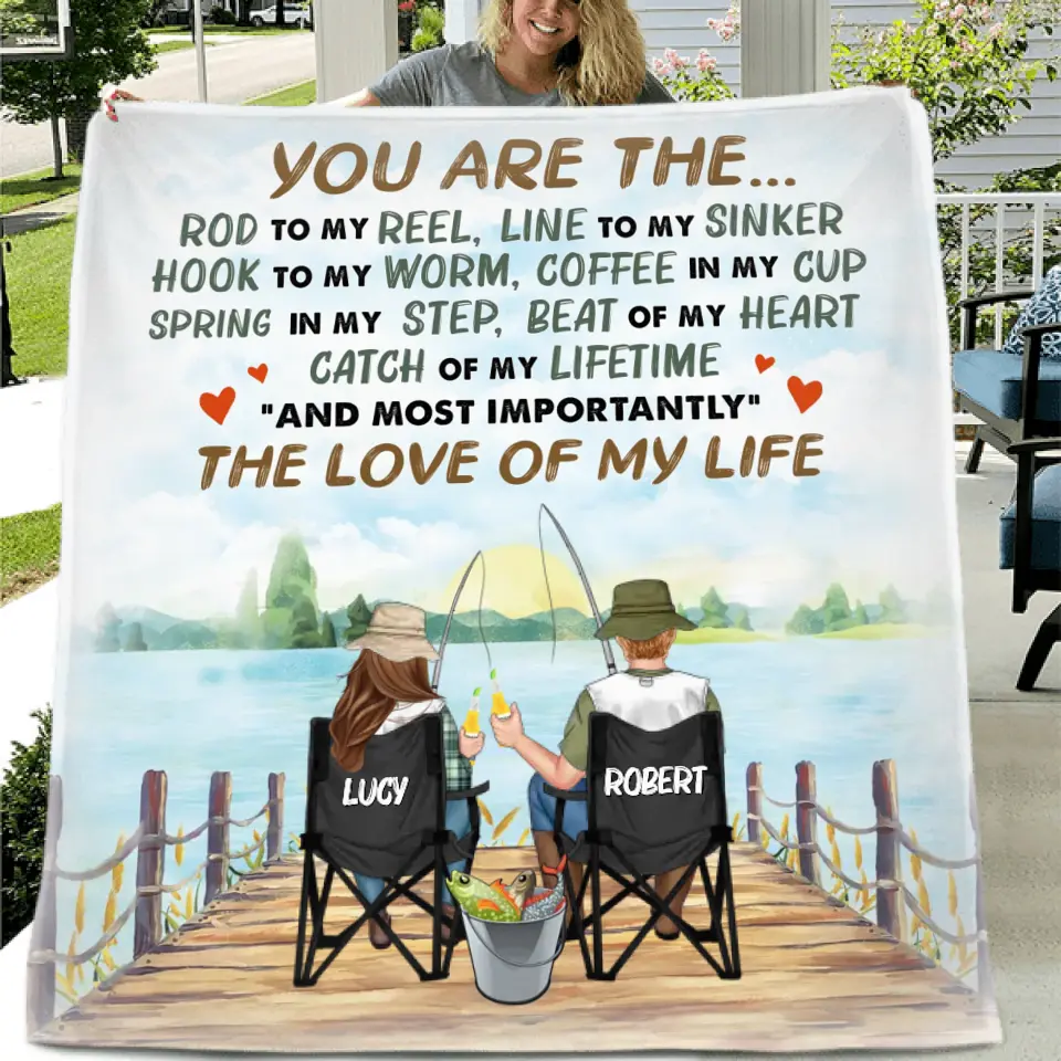 Personalized Fishing Couple Quilt/Fleece Throw Blanket - Gift Idea for Couple - You Are The Rod To My Reel