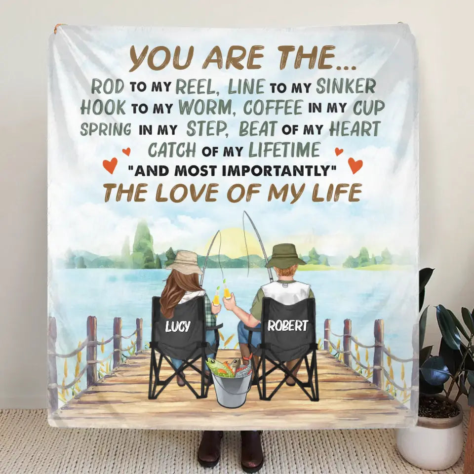 Personalized Fishing Couple Quilt/Fleece Throw Blanket - Gift Idea for Couple - You Are The Rod To My Reel