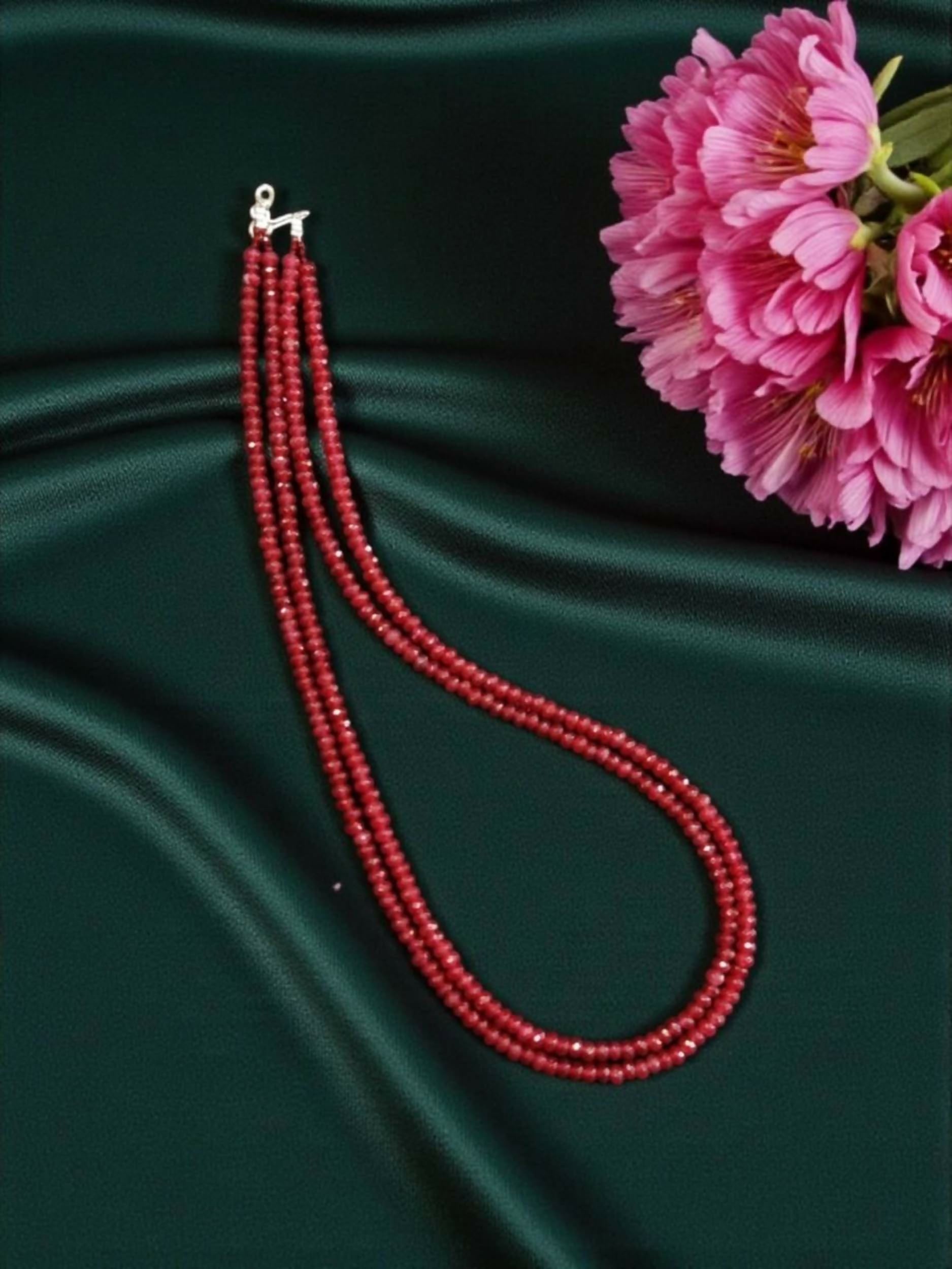 Joban Fashion Women Red 2 Layer Agate Necklace, Silver Finish