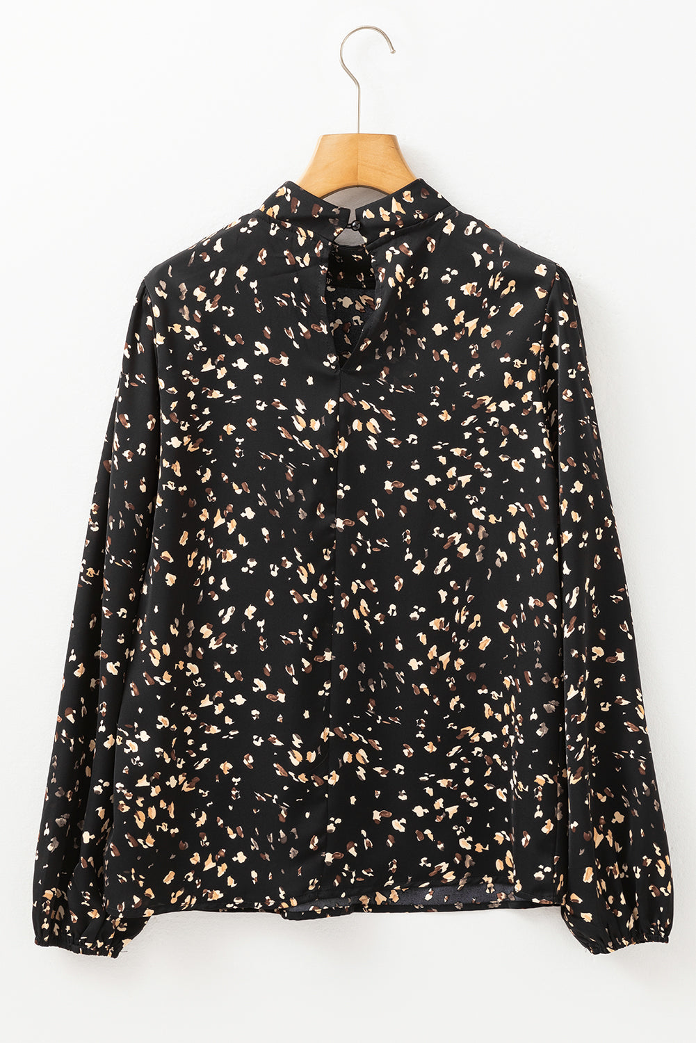 Leopard Lantern Sleeve Pleated Blouse