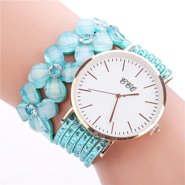Women Floral Crystal Charm Bracelet Watch in Pink - Image 6