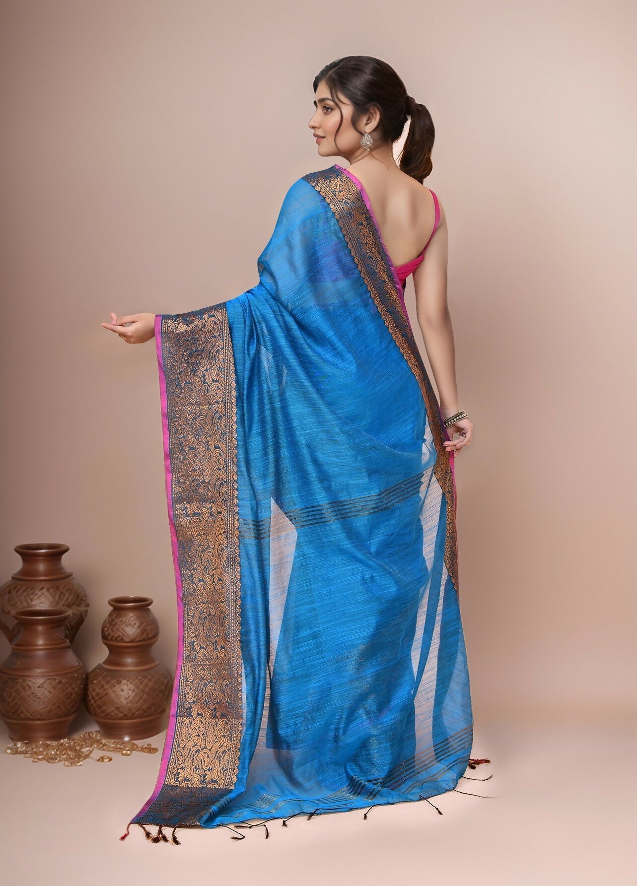 Blue Handloom Cotton Blend Saree for Ethnic Wear