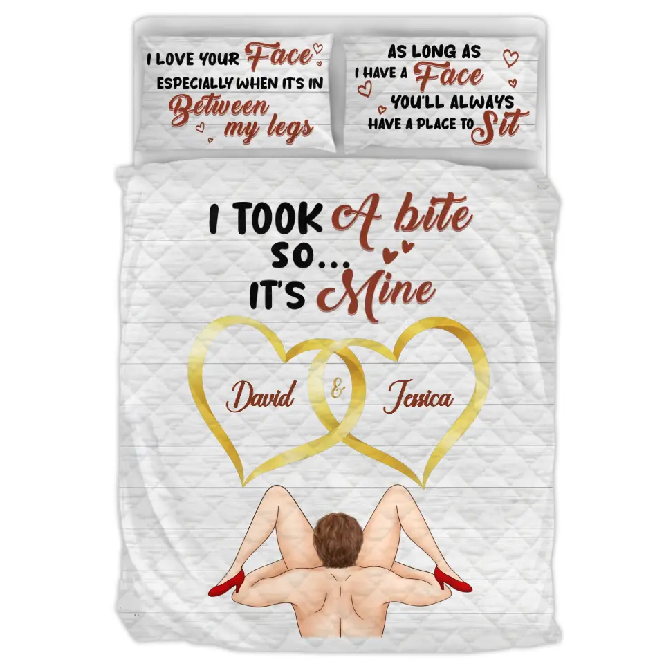 Personalized Couple Quilt Bed Sets - Gift Idea For Him/Her - I Took A Bite So... It's Mine