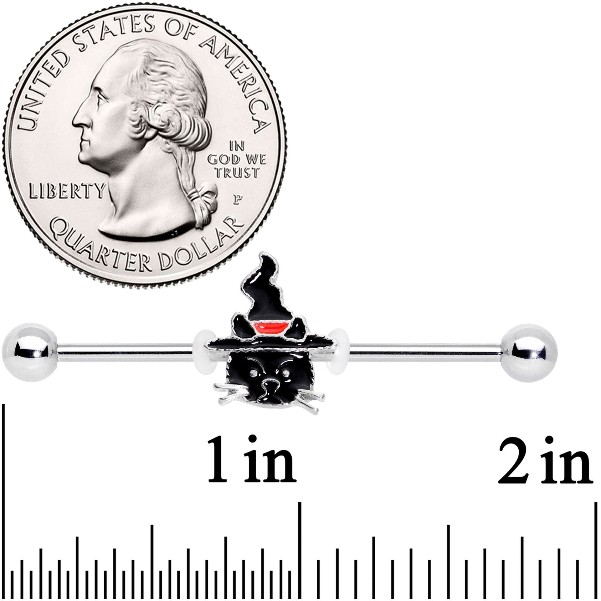 14G Halloween Witch Way Black Cat Barbell Industrial 38mm