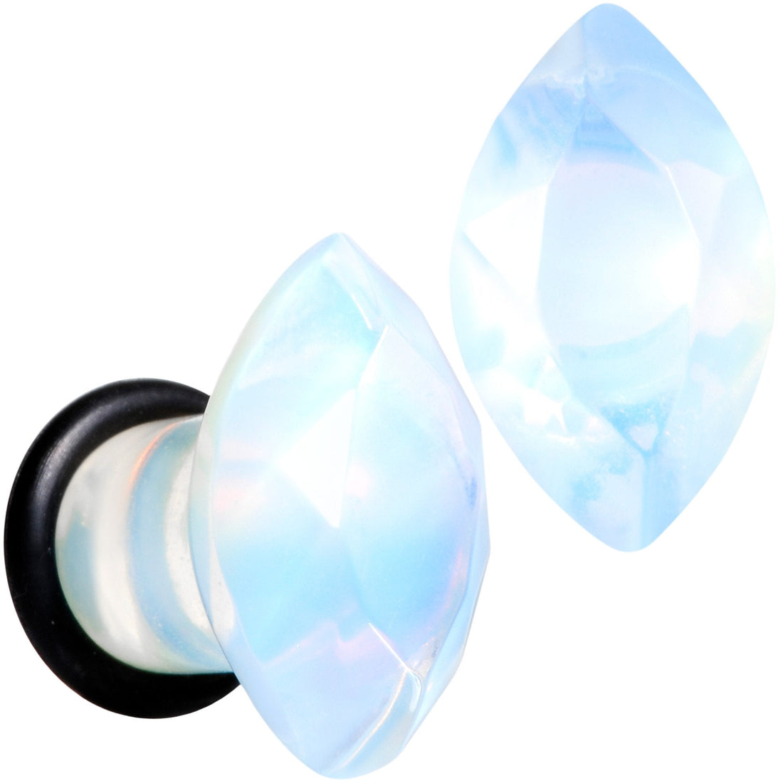 White Opalite faceted single flare plugs with rubber o-rings for ear stretching