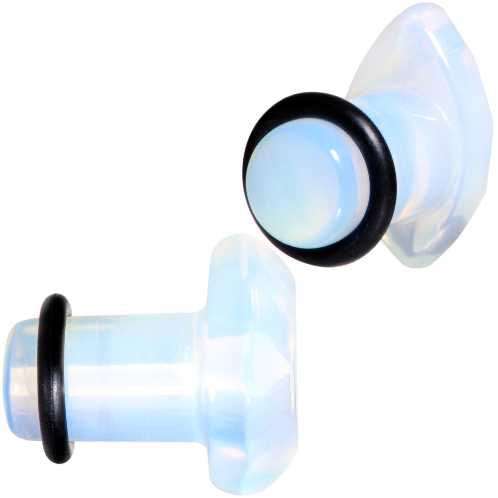 White Opalite Faceted Single Flare Plug Set 6mm to 25mm Gauges - Image 2