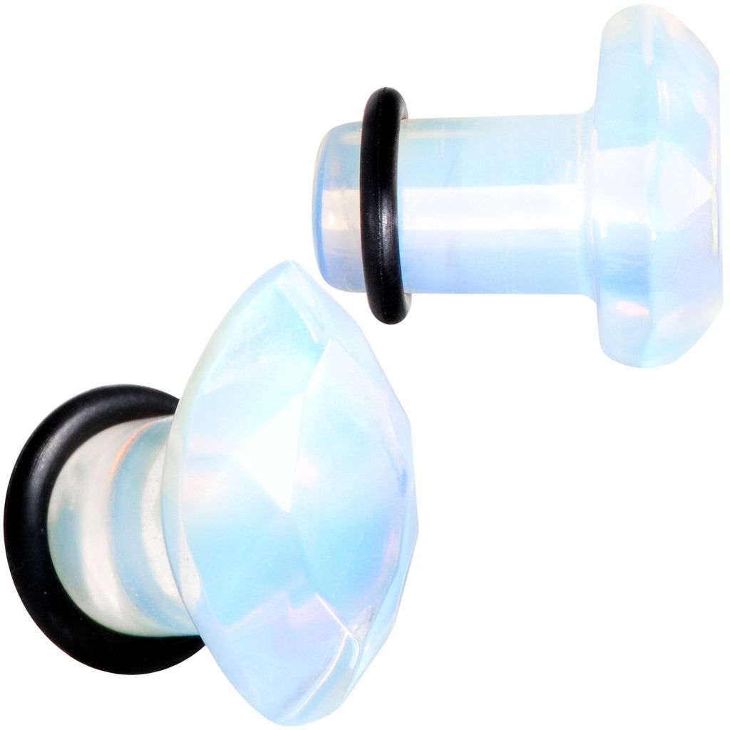 White Opalite Faceted Single Flare Plug Set 6mm to 25mm Gauges - Image 3