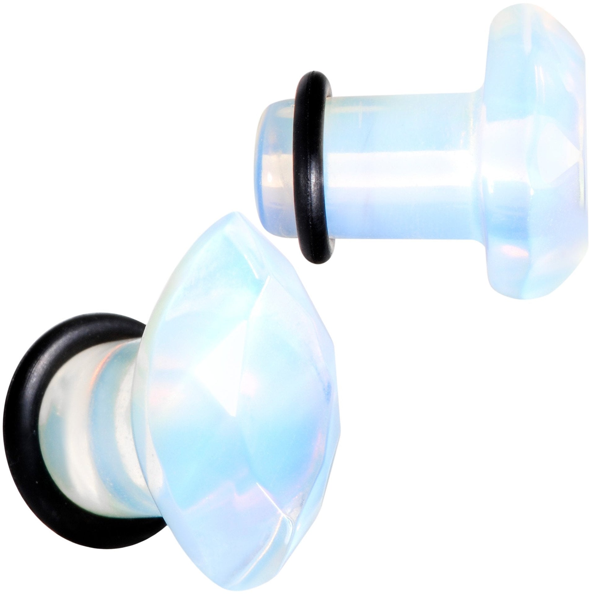 White Opalite Faceted Single Flare Plug Set 6mm to 25mm Gauges - Image 3
