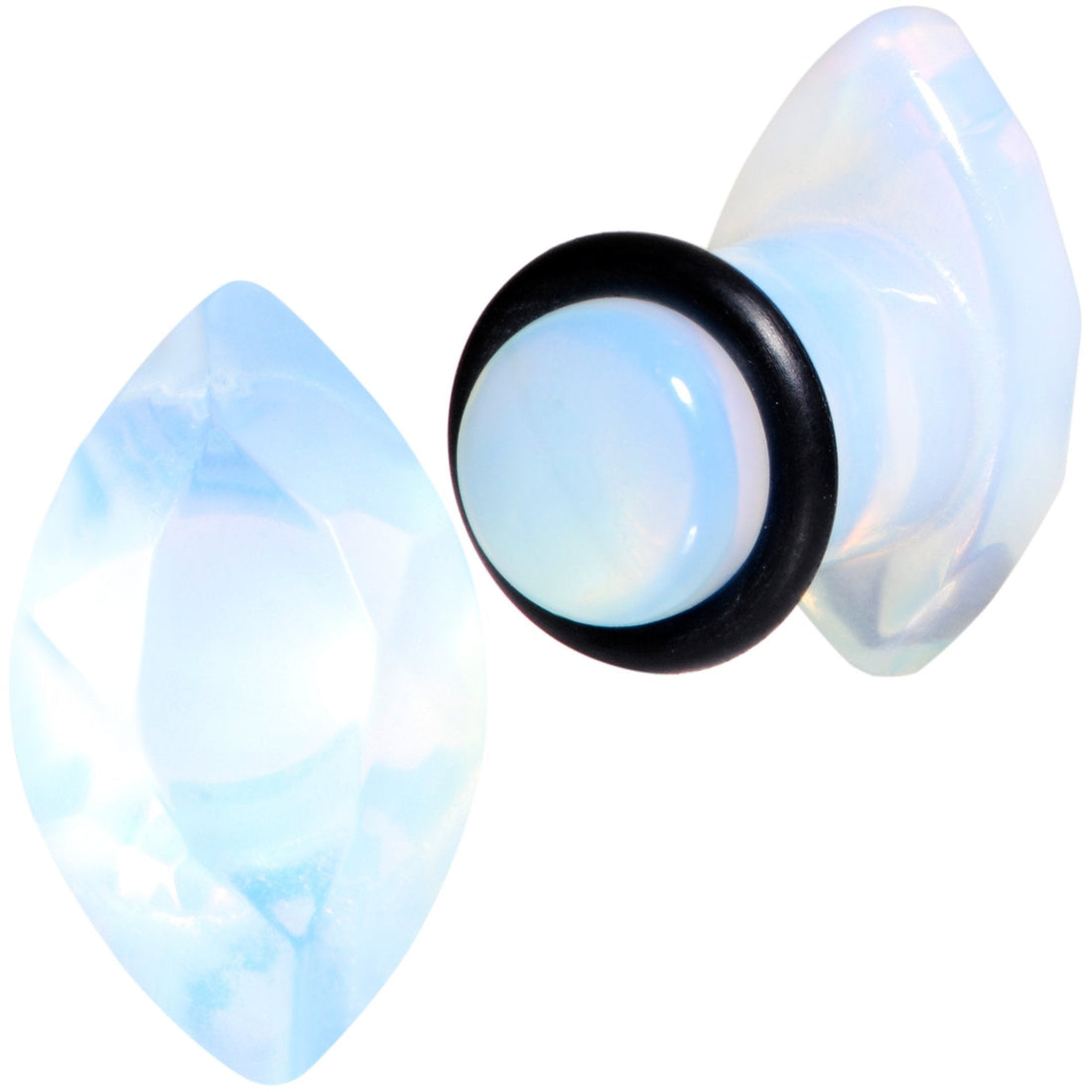 White Opalite Faceted Single Flare Plug Set 6mm to 25mm Gauges - Image 4
