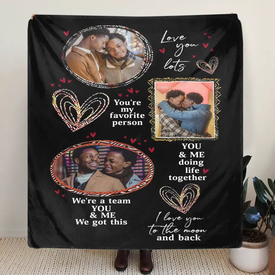 Personalized Couple Fleece Throw Blanket/Quilt - Upload Photo - Christmas Gift Idea For Couple/Him/Her - I Love You To The Moon And Back