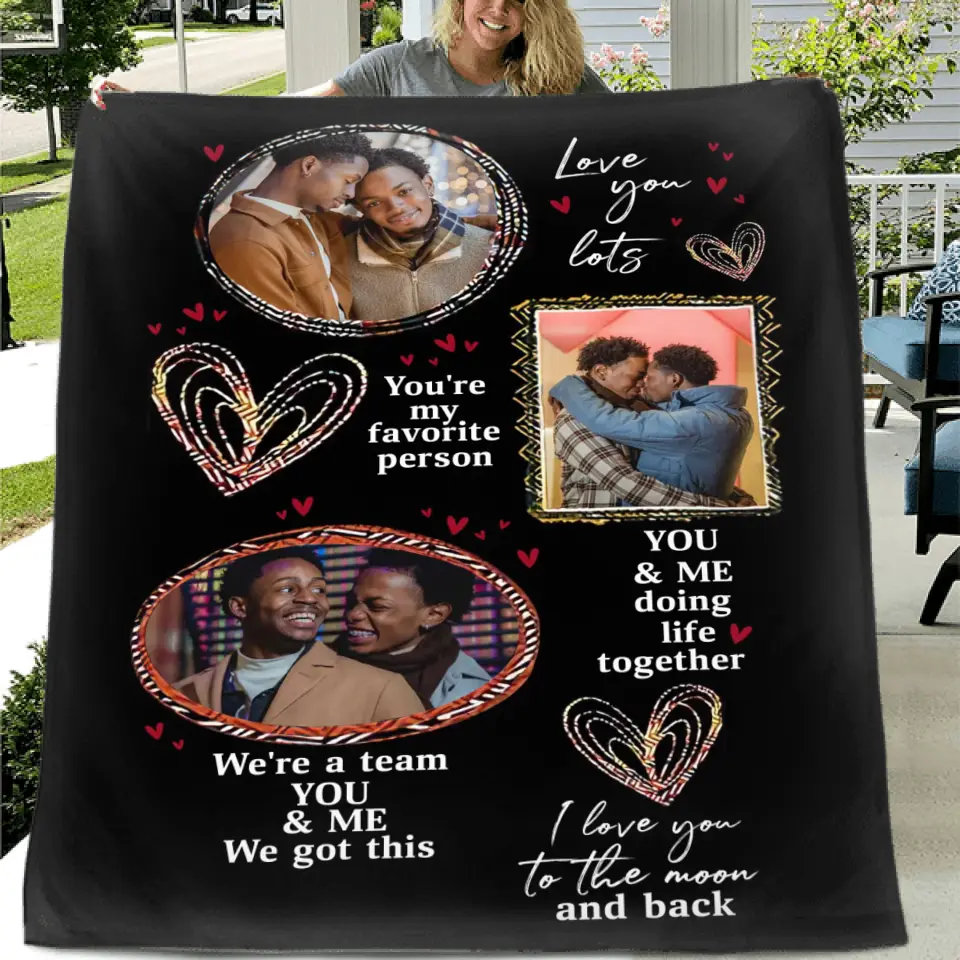 Personalized Couple Fleece Throw Blanket/Quilt - Upload Photo - Christmas Gift Idea For Couple/Him/Her - I Love You To The Moon And Back