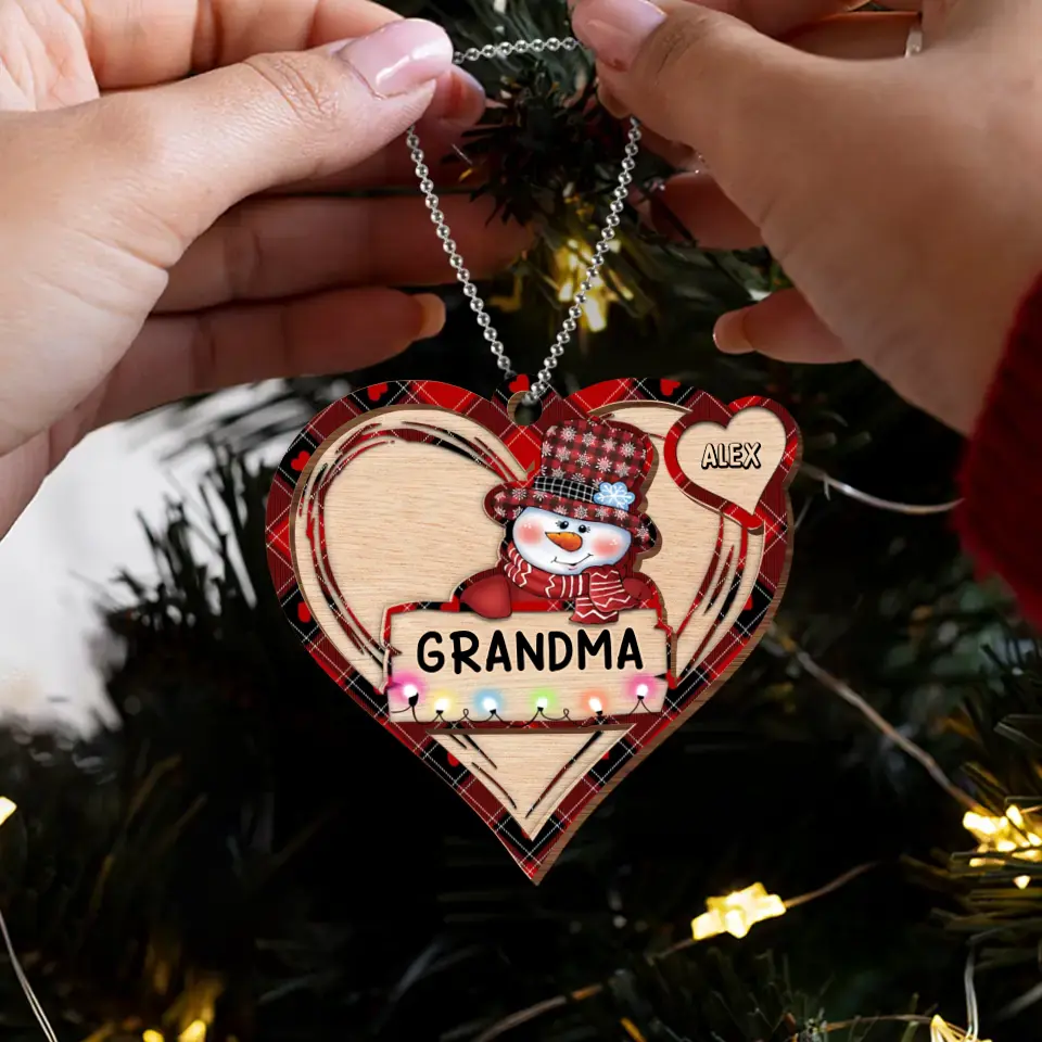 Personalized Grandma Snowman Wooden Ornament - Up to 10 Kids - Christmas Gift To Grandma/ Nana/ Grandkid