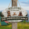 Personalized Cabin Wooden Sign - Gift Idea For Couple/Family/Camping Lovers - Couple/Adult With Up to 7 Kids - Welcome To Our Cabin