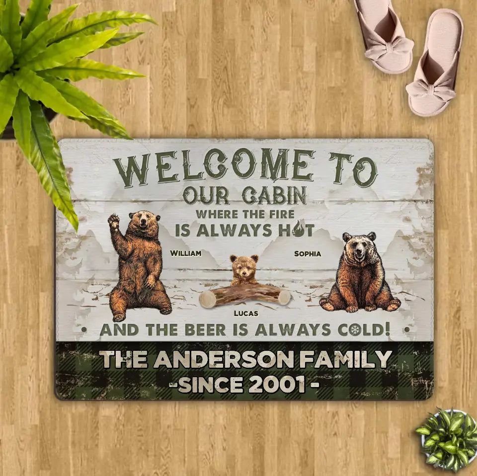 Personalized Cabin Doormat - Gift Idea For Couple/Family/Camping Lovers - Couple/Adult With Up to 7 Kids - Welcome To Our Cabin