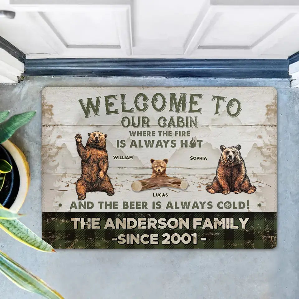 Personalized Cabin Doormat - Gift Idea For Couple/Family/Camping Lovers - Couple/Adult With Up to 7 Kids - Welcome To Our Cabin