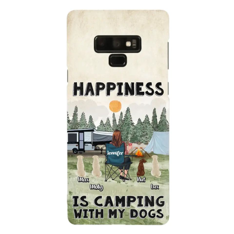 Personalized Camping Phone Case - Gift Idea For Girl & Dogs - Up to 4 Dogs - Happiness Is Camping With My Dogs - Case For iPhone/Samsung