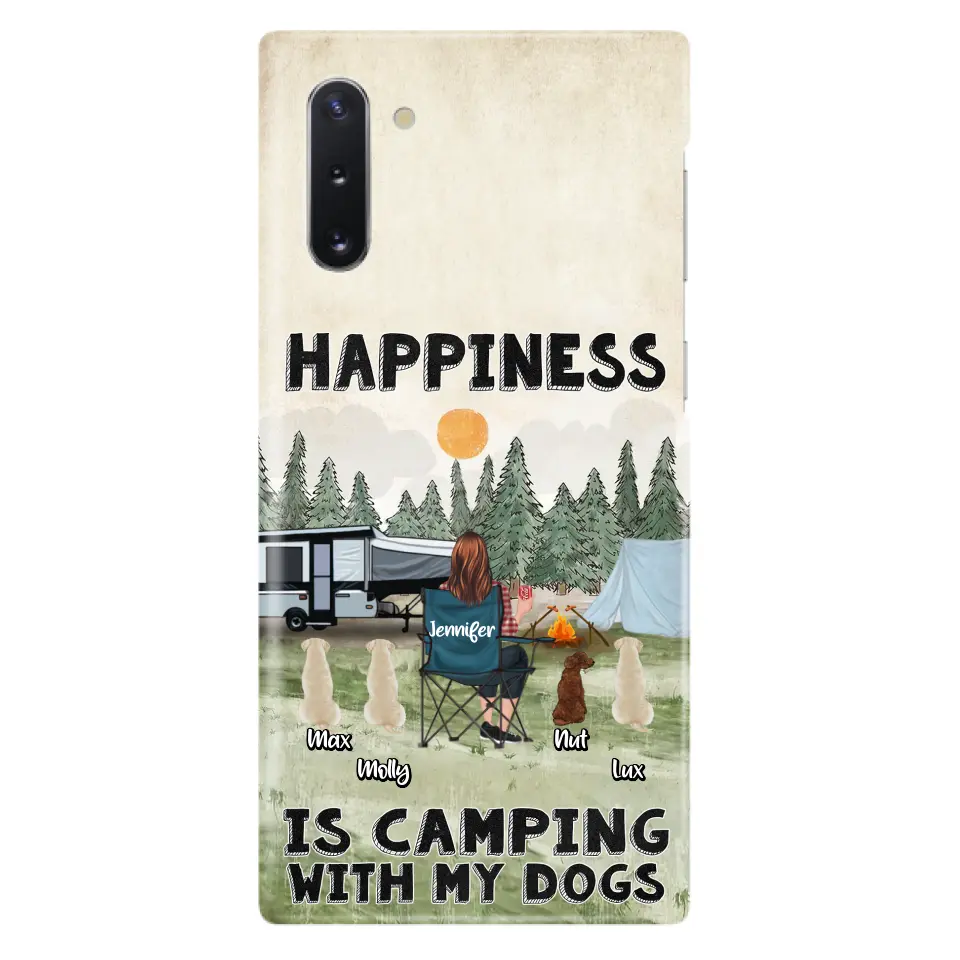 Personalized Camping Phone Case - Gift Idea For Girl & Dogs - Up to 4 Dogs - Happiness Is Camping With My Dogs - Case For iPhone/Samsung