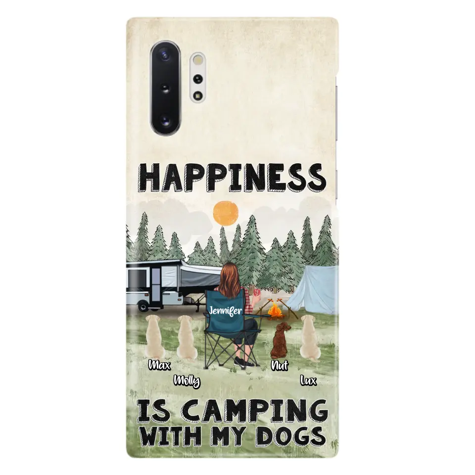 Personalized Camping Phone Case - Gift Idea For Girl & Dogs - Up to 4 Dogs - Happiness Is Camping With My Dogs - Case For iPhone/Samsung
