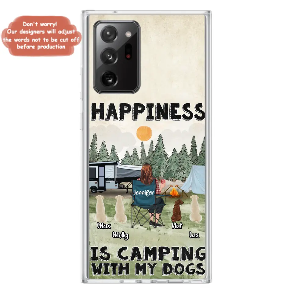 Personalized Camping Phone Case - Gift Idea For Girl & Dogs - Up to 4 Dogs - Happiness Is Camping With My Dogs - Case For iPhone/Samsung