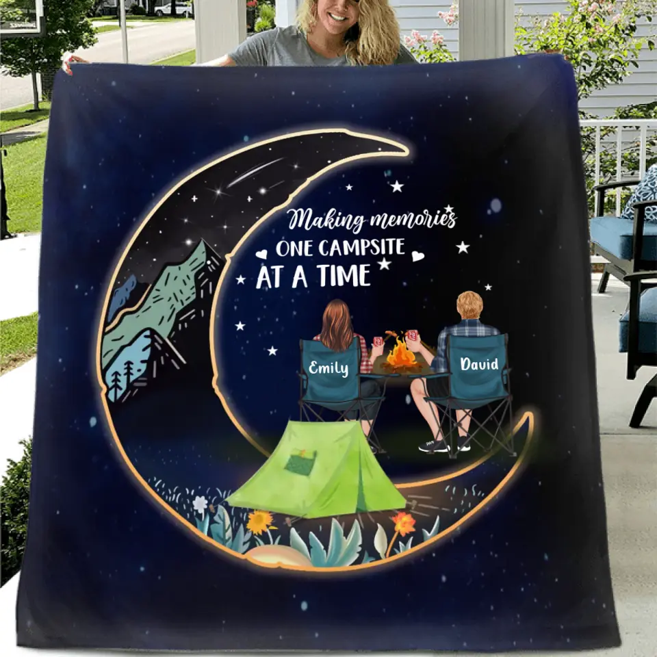 Personalized Camping Couple Fleece Throw Blanket/Quilt - Gift Idea For Him/Her/Couple - Making Memories One Campsite At A Time
