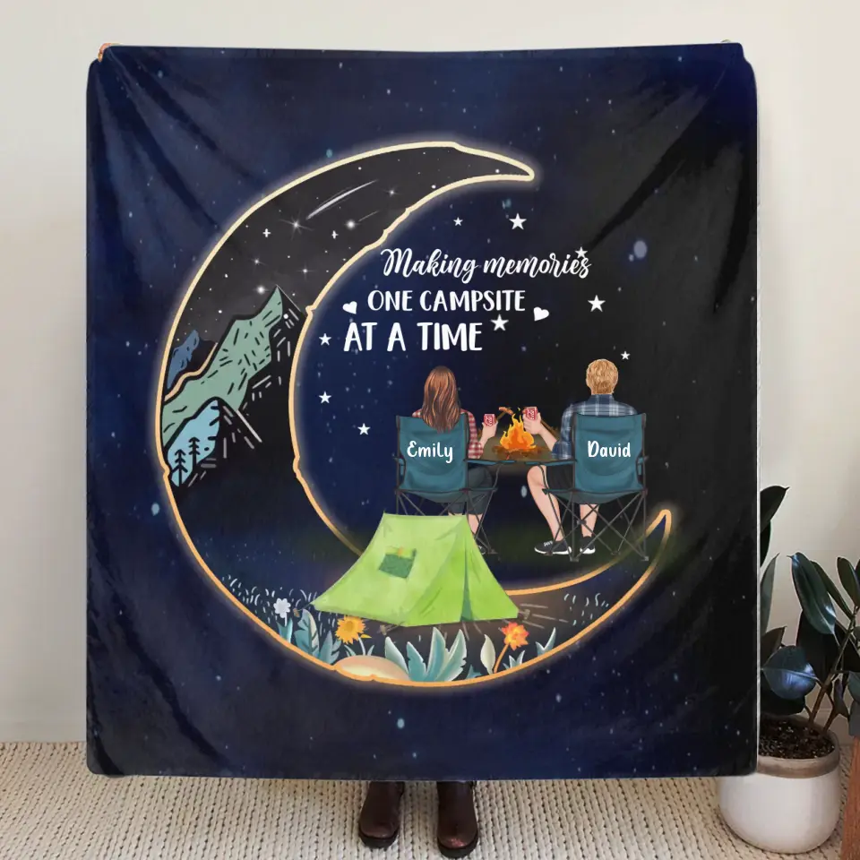 Personalized Camping Couple Fleece Throw Blanket/Quilt - Gift Idea For Him/Her/Couple - Making Memories One Campsite At A Time