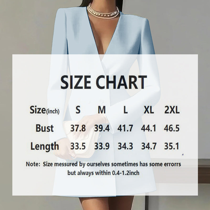 Deep V-Neck Double-Breasted Blazer Dress A-Line Mini - Image 5