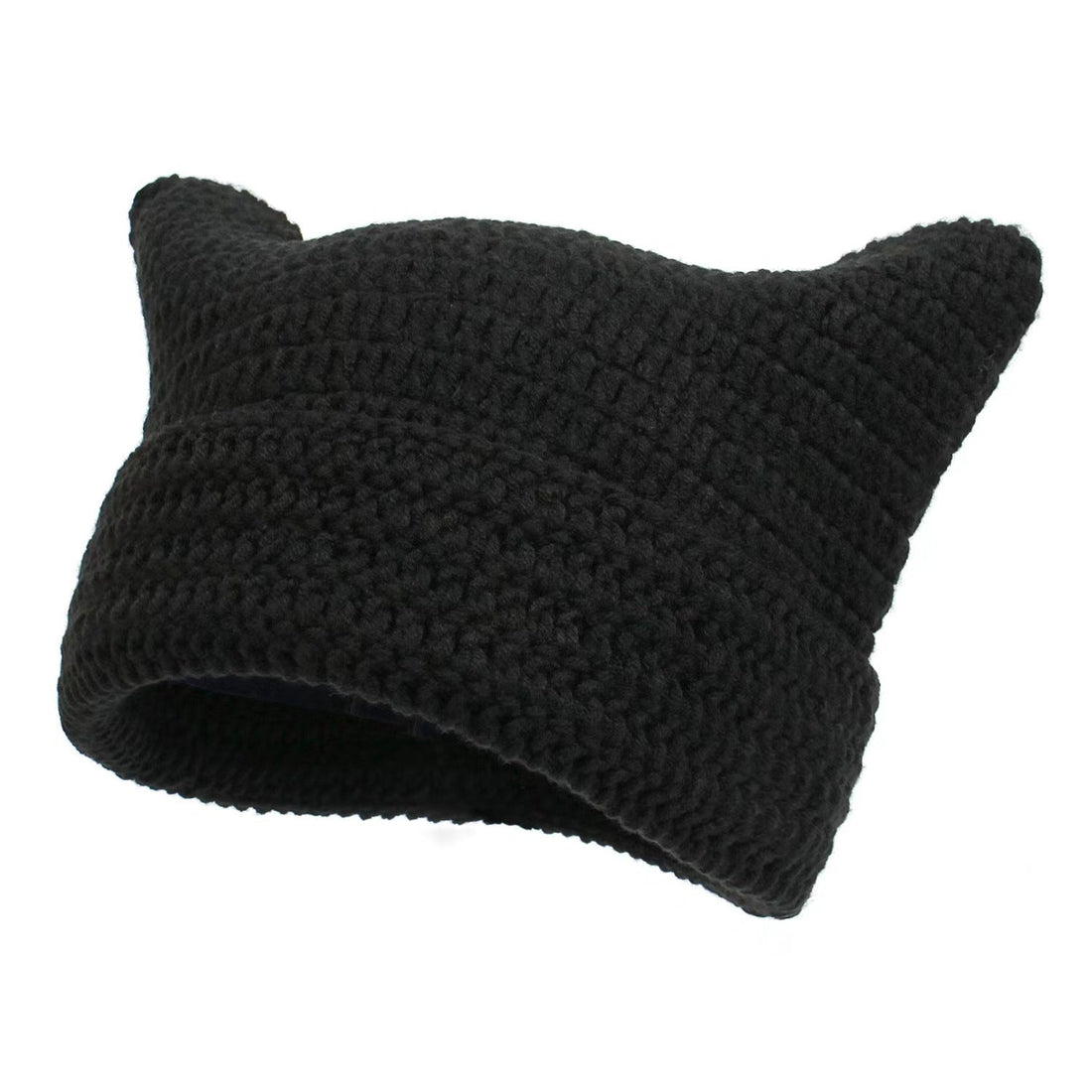 Women's Hand Knitted Striped Cat Beanie Hat