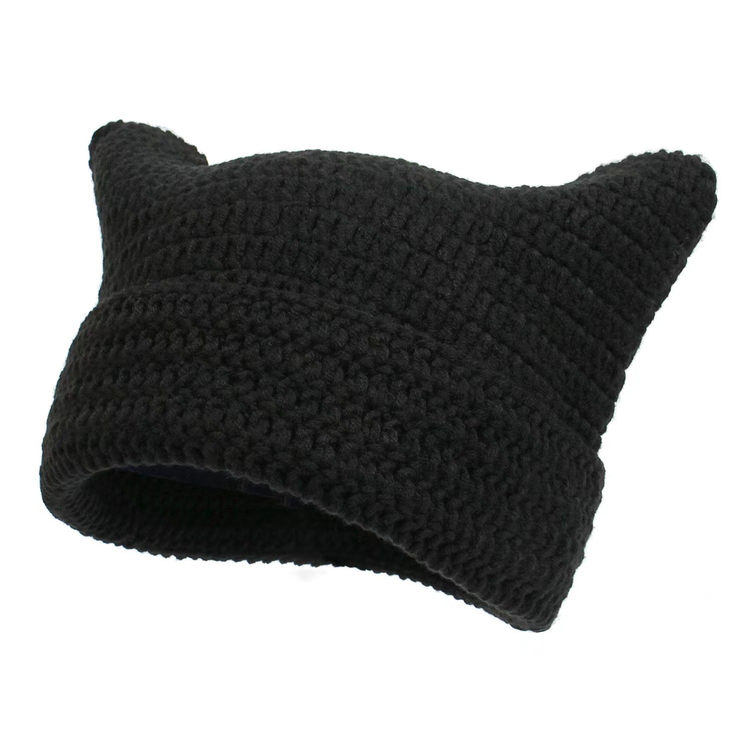 Women's Hand Knitted Striped Cat Beanie Hat