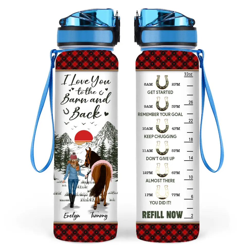 Personalized Horse Girl Tracker Bottle - Up to 6 Horses - Christmas Gift Idea for Horse Lovers - I Love You To The Barn And Back
