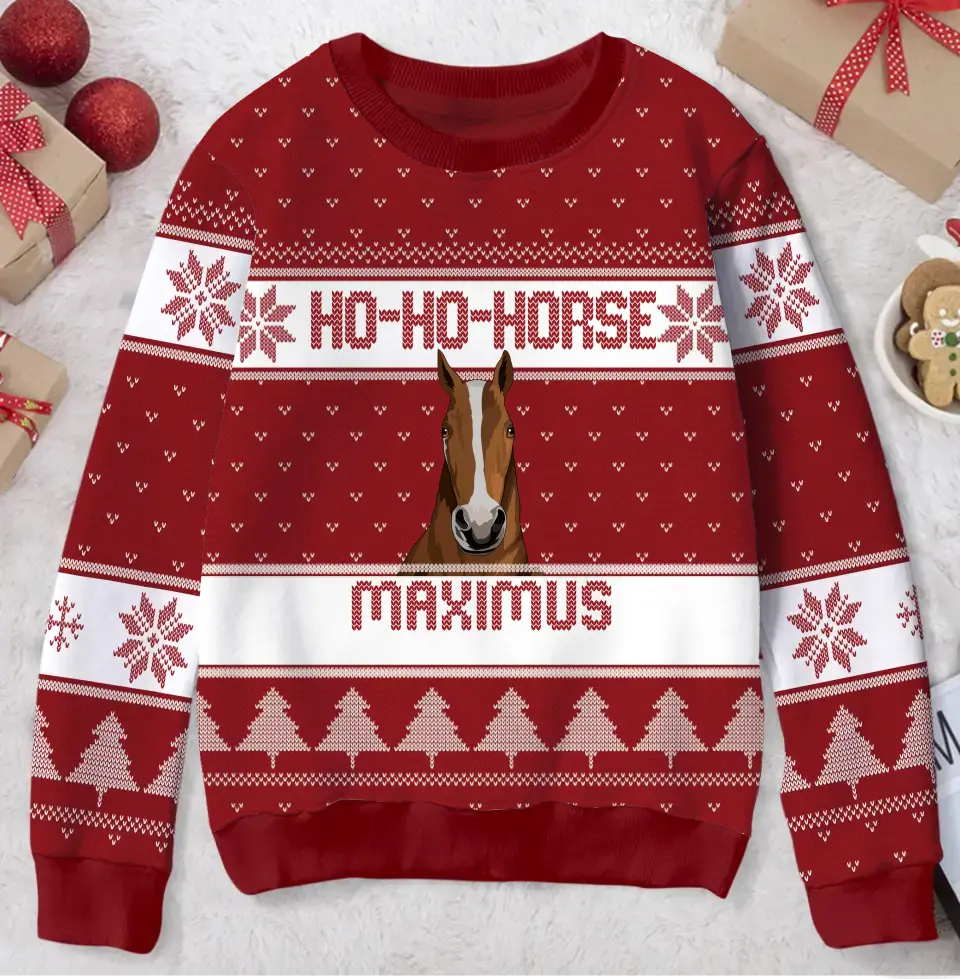 Personalized Horse Sweater - Christmas Gift For Horse Lover - Up To 3 Horses - Ho Ho Horse