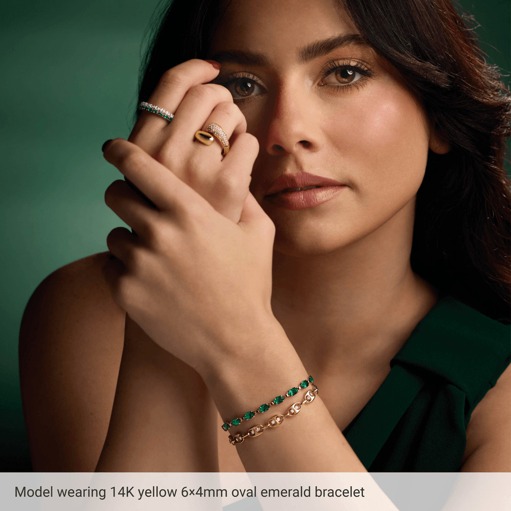 14K Yellow Gold Lab Grown Emerald Bracelet