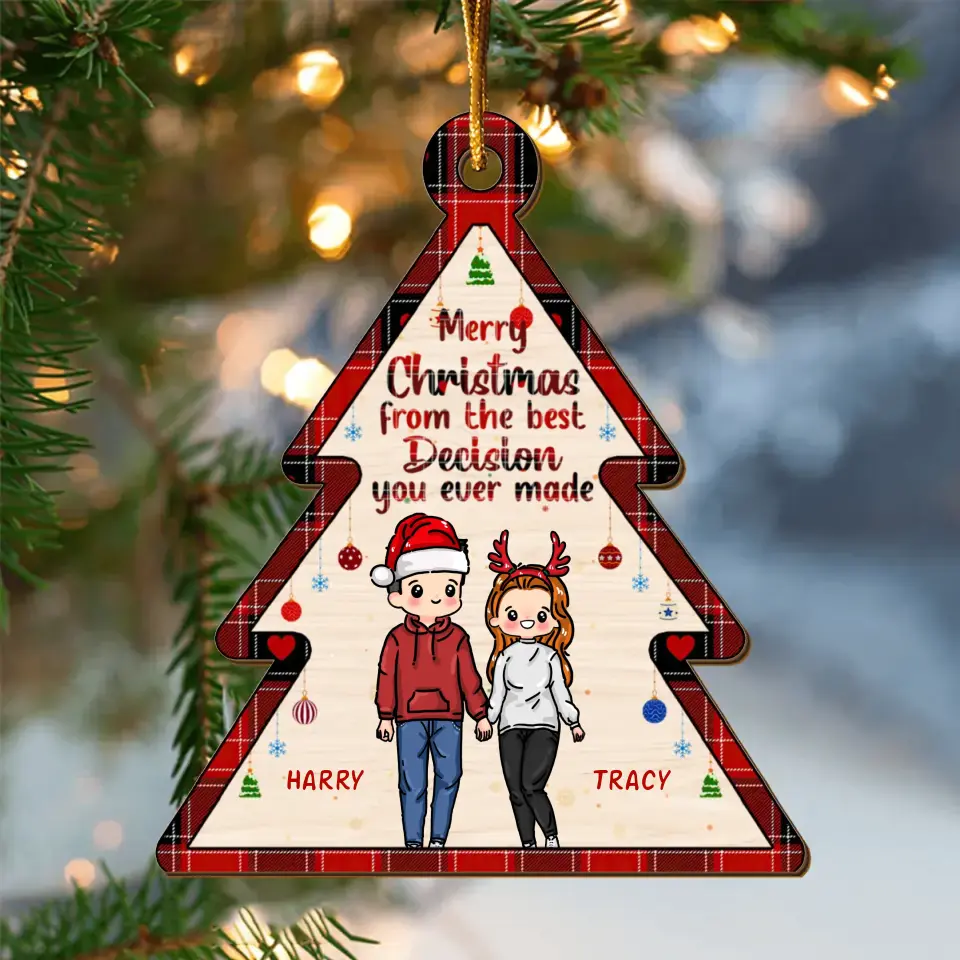 Personalized Xmas Couple Wooden Ornament - Christmas Gift Idea For Couple - Gift To Him/Her - Merry Christmas From The Best Decision You Ever Made