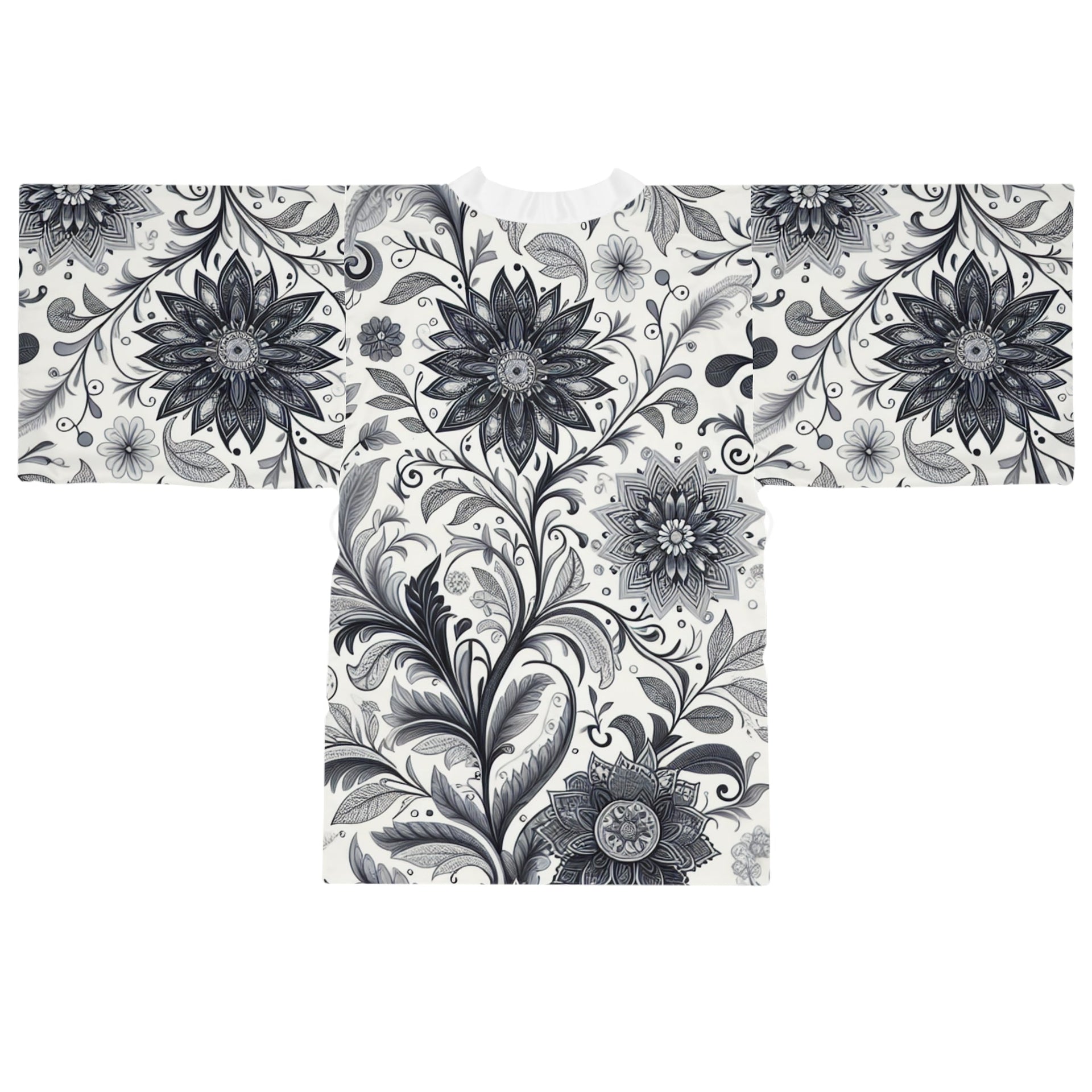 Floral Long Sleeve Kimono Robe Elegant Lounge Wear Spa Cover Up