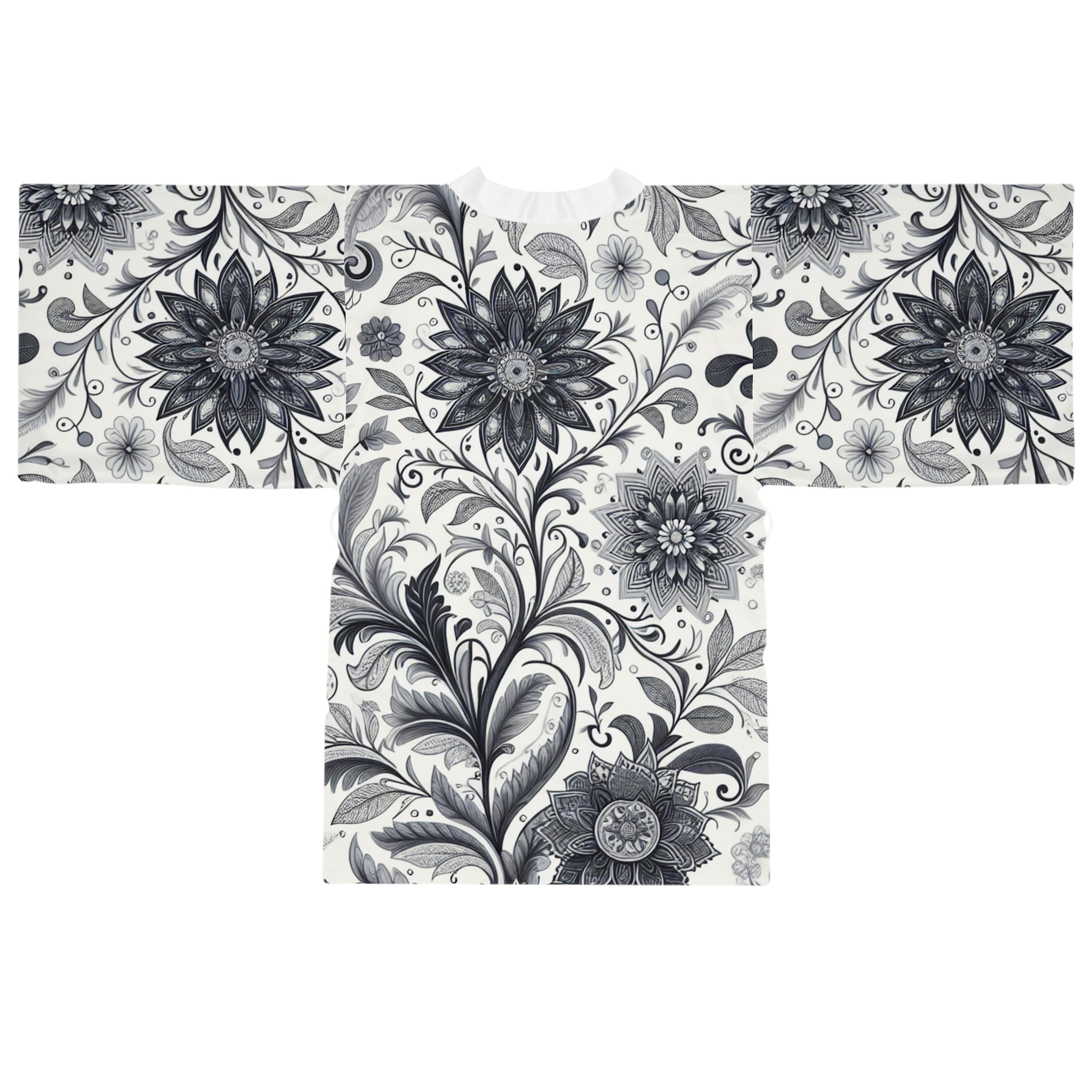 Floral Long Sleeve Kimono Robe Elegant Lounge Wear Spa Cover Up