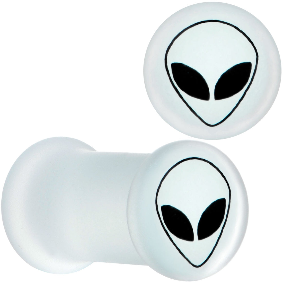White Matte Glass Alien Head Double Flare Plug Set - Image 6