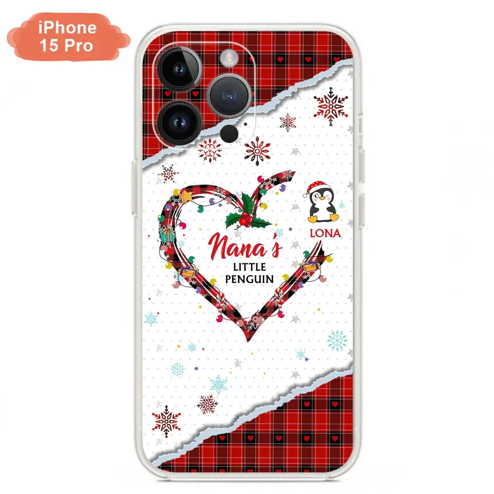 Personalized Christmas Nana Phone Case - Gift Idea For Grandma - Up to 10 Penguins -  Case For iPhone/Samsung