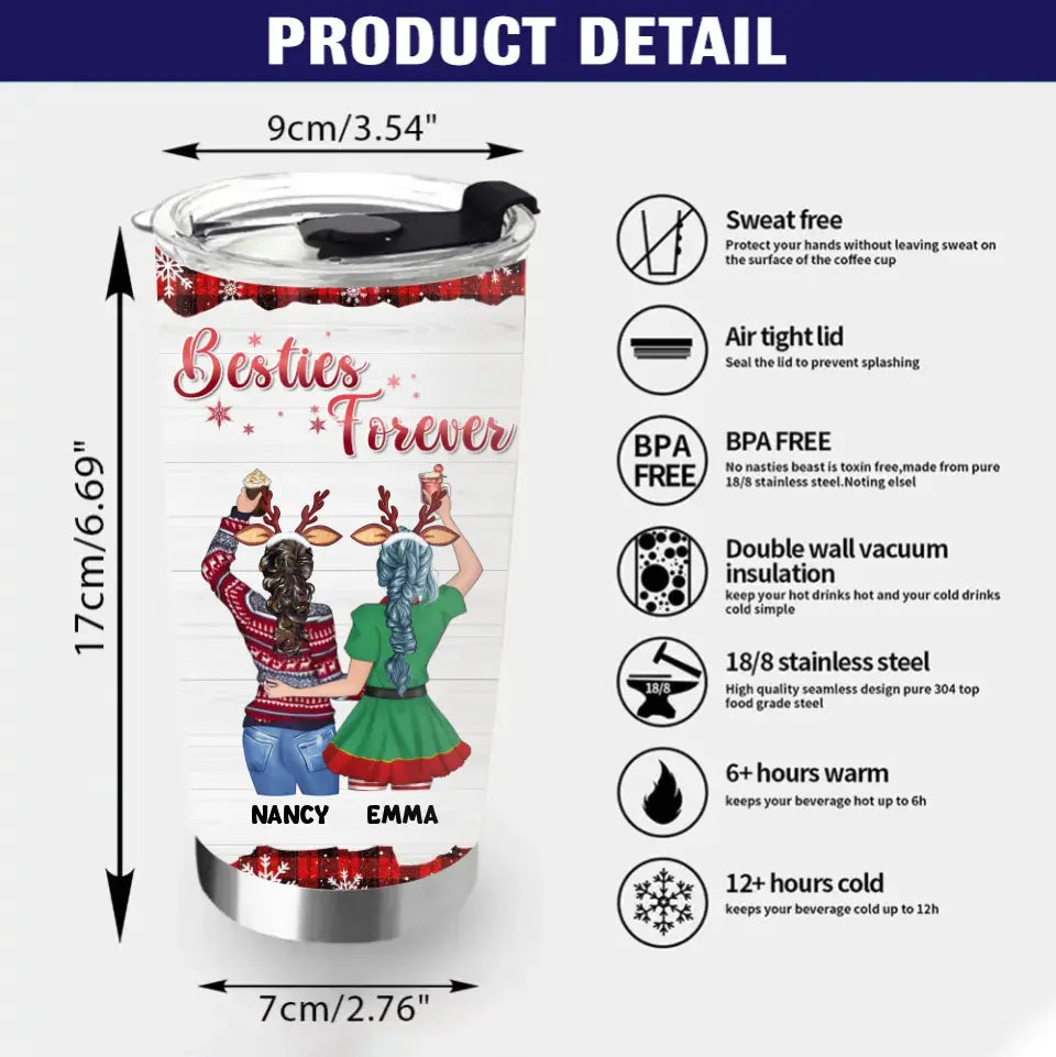 Personalized Besties Tumbler - Christmas Gift Idea for Sisters/Friends/Besties - Besties Forever