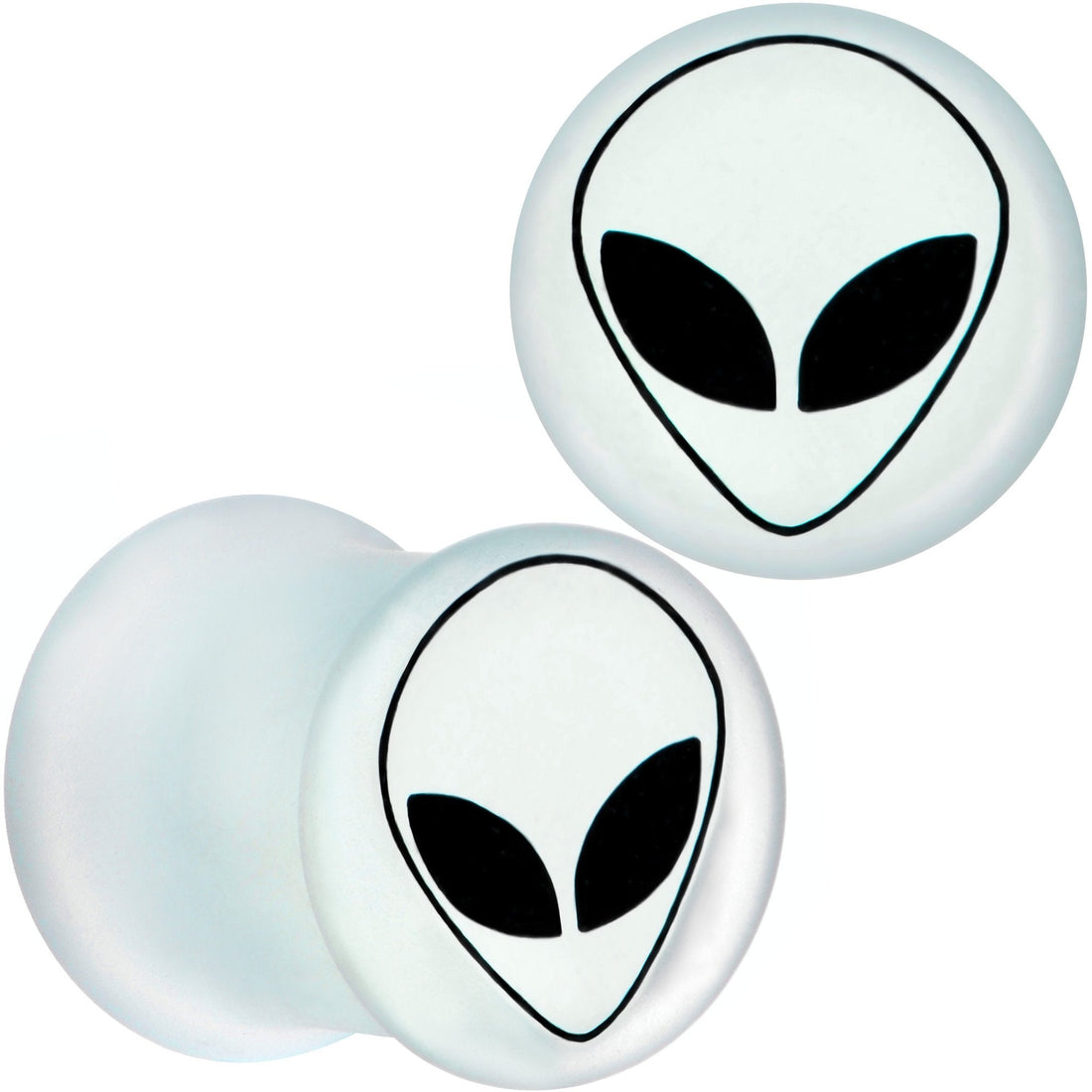 White Matte Glass Alien Head Double Flare Plug Set - Image 5