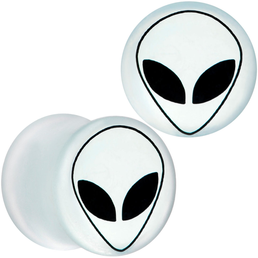 White Matte Glass Alien Head Double Flare Plug Set - Image 7