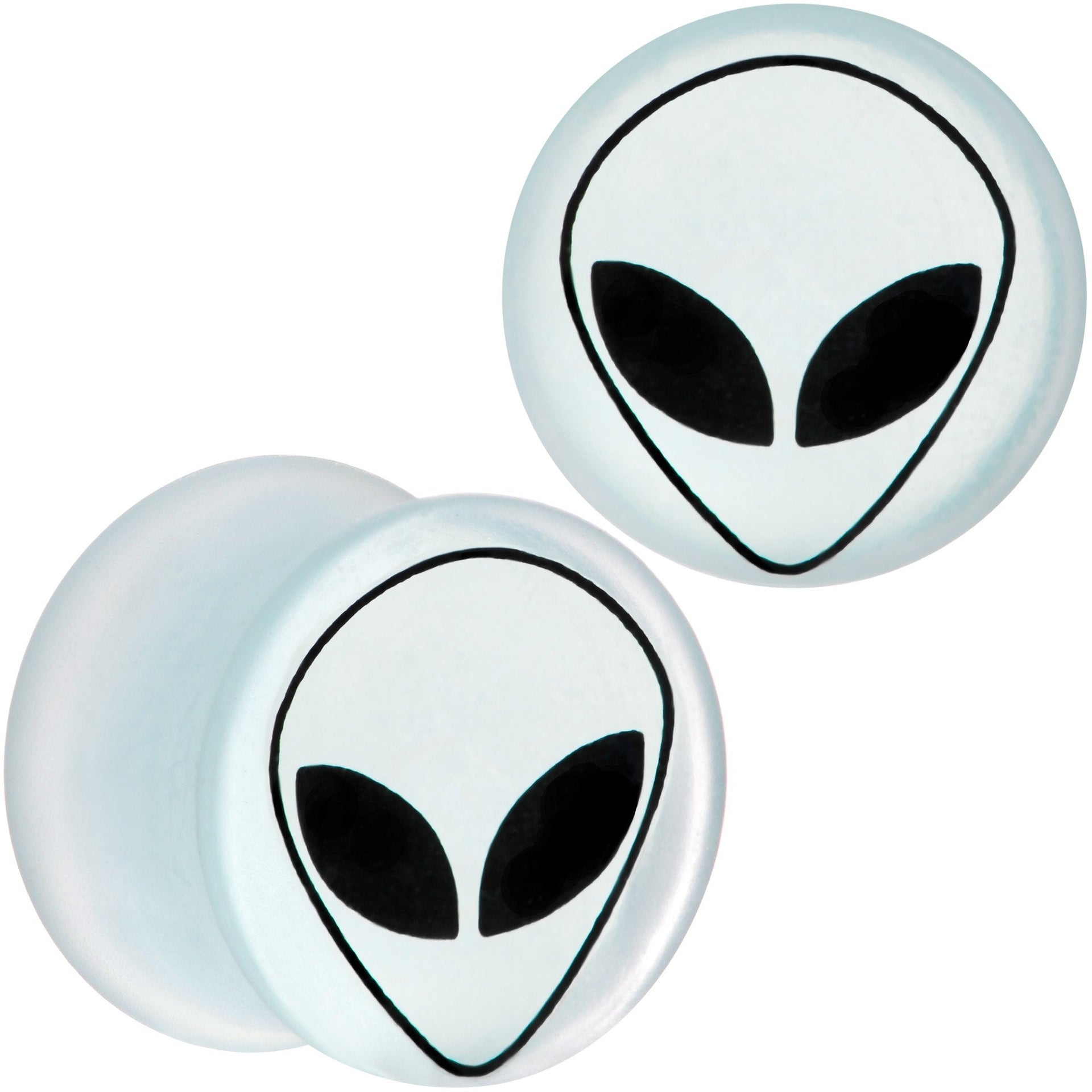 White Matte Glass Alien Head Double Flare Plug Set - Image 8