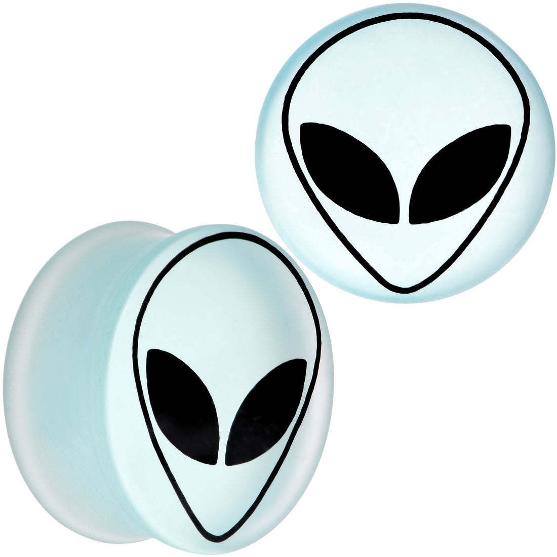 White Matte Glass Alien Head Double Flare Plug Set - Image 12