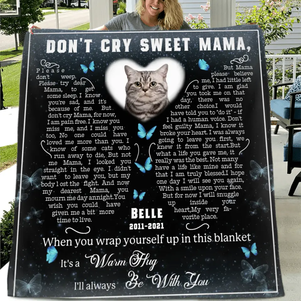 Personalized Memorial Fleece Throw Blanket & Quilt - Don't Cry Sweet Mama - Memorial Gift Idea For Pet Lover - Upload Photo