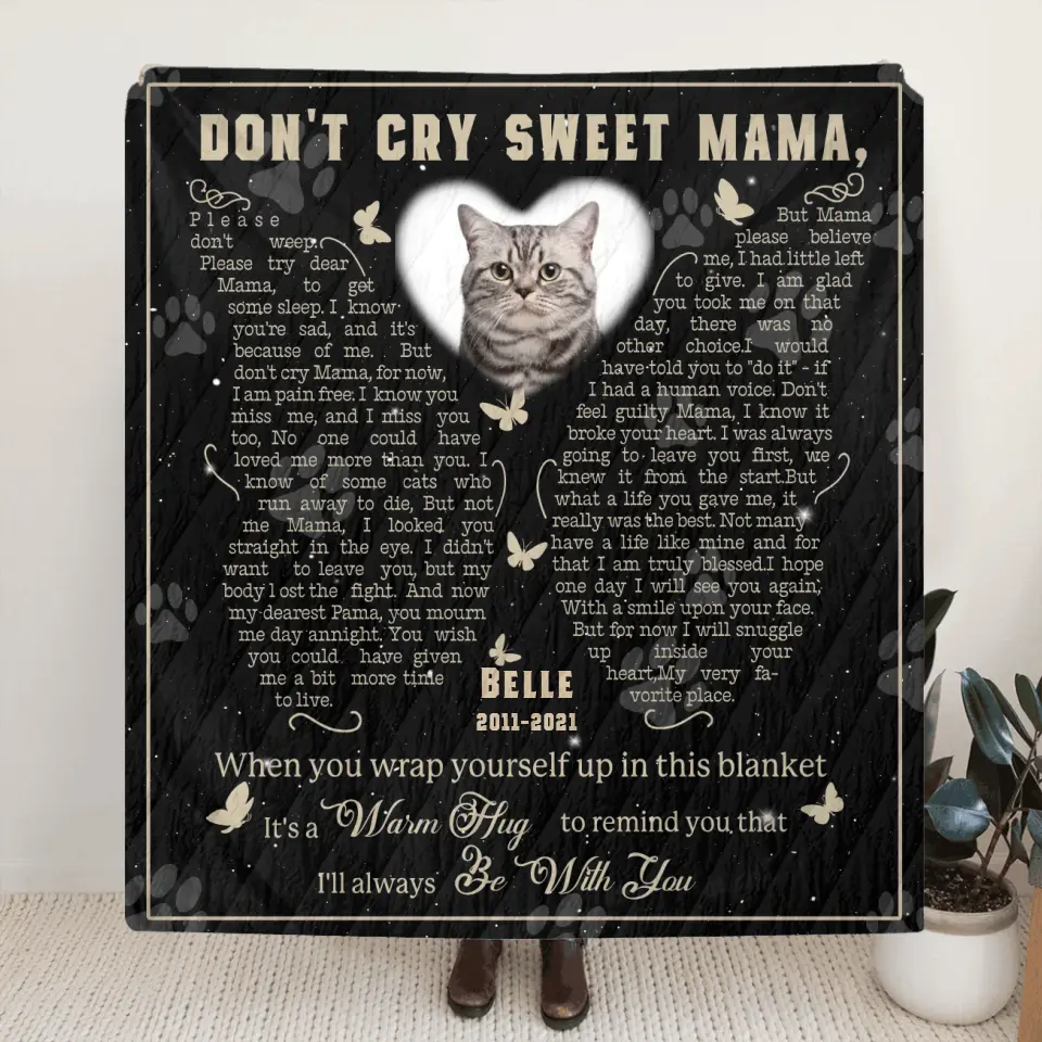 Personalized Memorial Fleece Throw Blanket & Quilt - Memorial Gift Idea For Pet Lover - Upload Photo - Don't Cry Sweet Mama