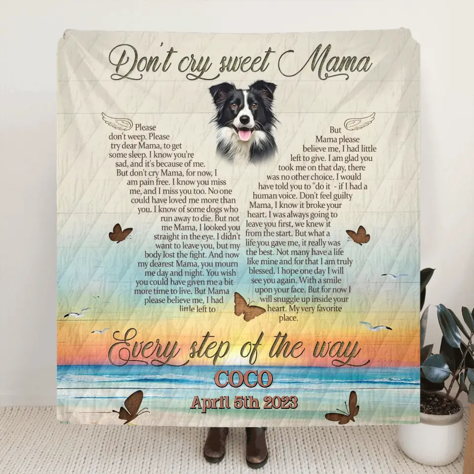 Personalized Memorial Photo Quilt/Fleece Throw Blanket - Memorial Gift Idea for Dog/Cat Owners - Don't Cry Sweet Mama