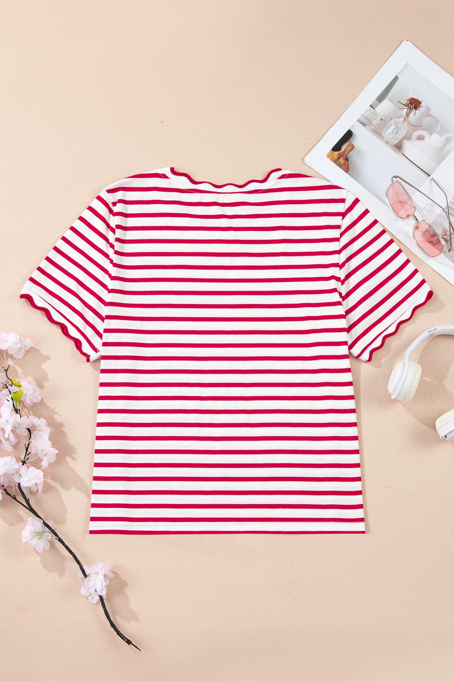 Classic Nautical Striped T-Shirt with Scalloped Trim